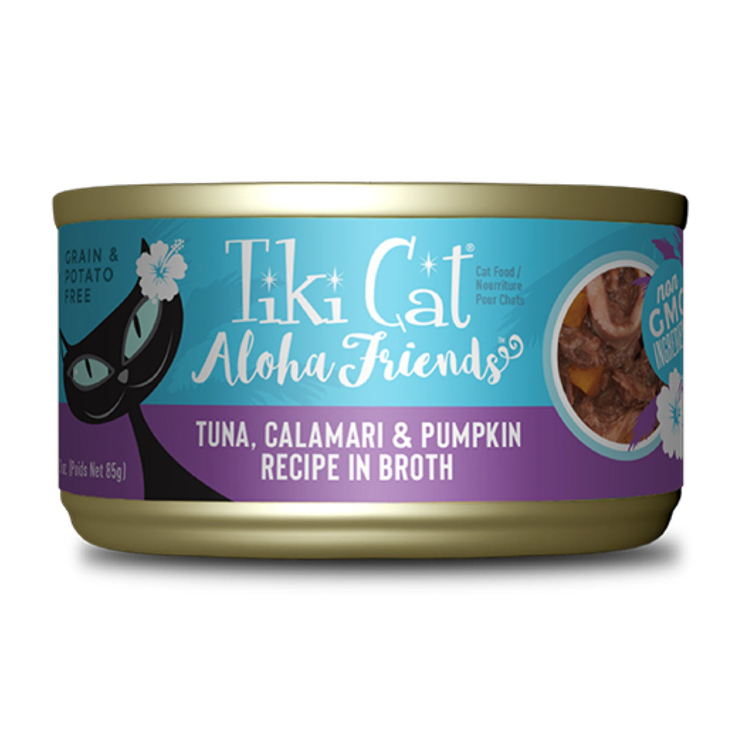 Tiki Cat Aloha Friends Tuna, Calamari and Pumpkin recipe in broth wet cat food