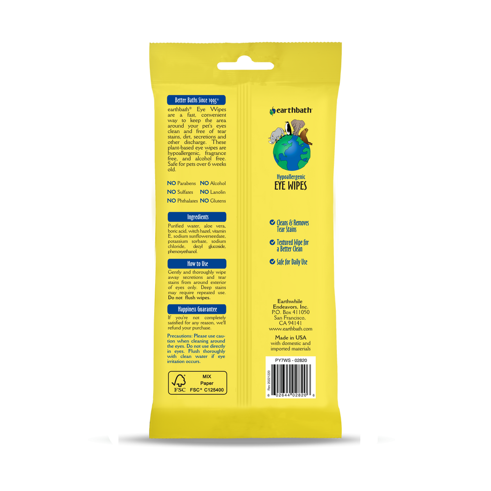 Earthbath - Hypoallergenic Grooming Eye Wipes