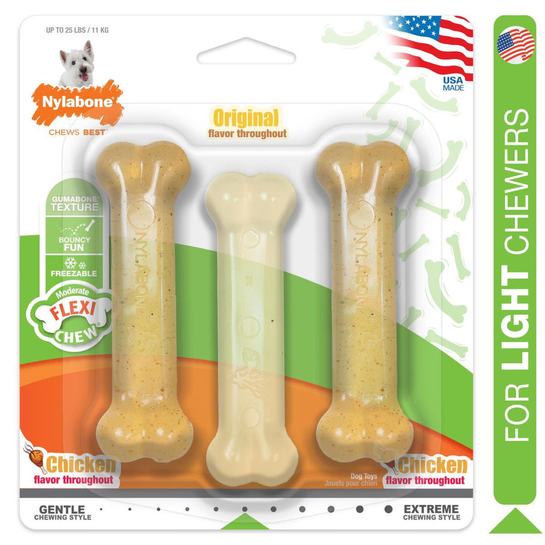 Nylabone FlexiChew Triple Pack Chicken & Original Flavoured Dog Chew Toy
