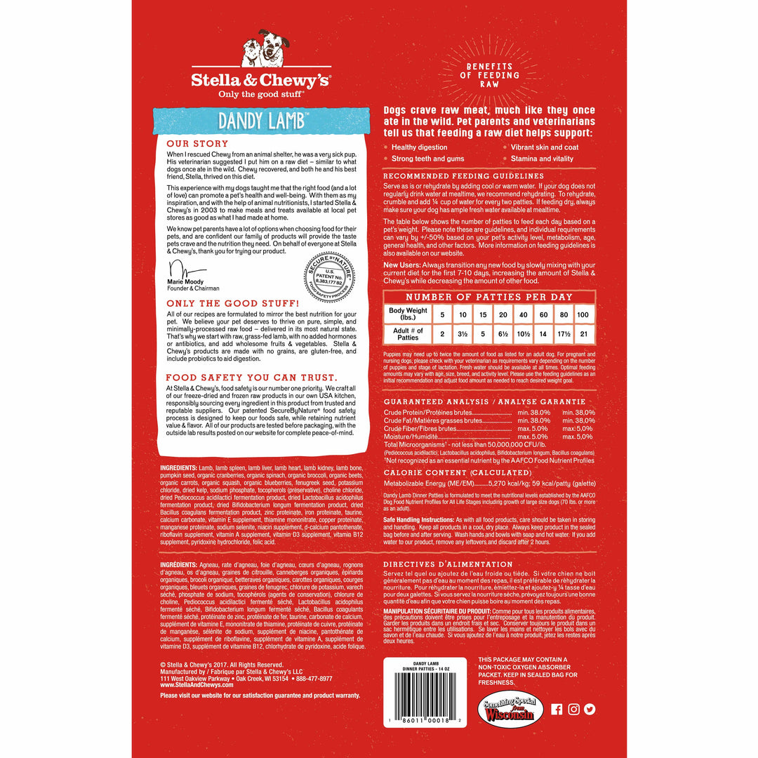 Stella & Chewy's Dandy Lamb Dinner Patties Freeze-Dried Raw Dog Food