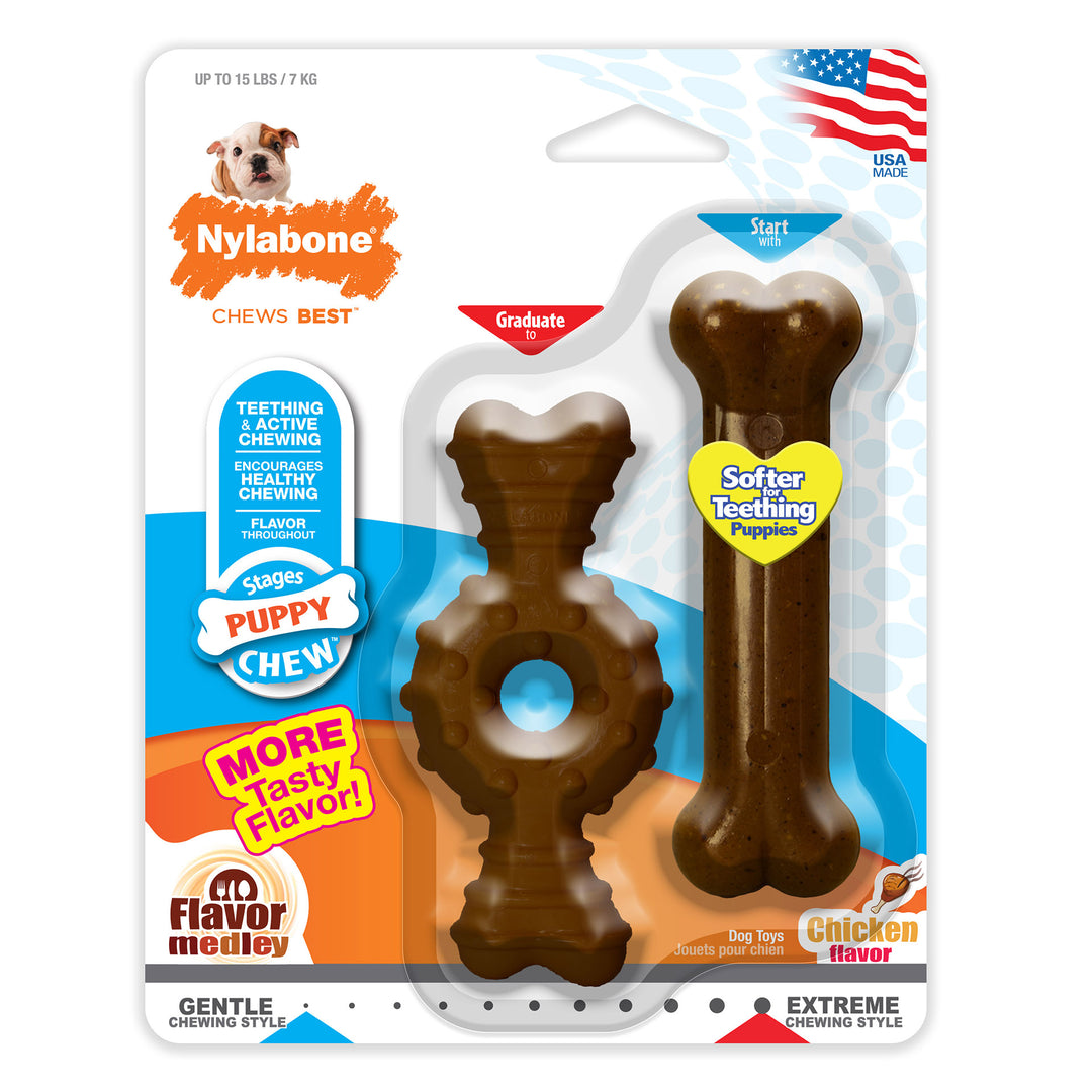 Nylabone Puppy Twin Pack Petite Ring/Bone Combo Puppy Chew Toy