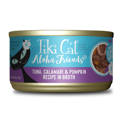 Tiki Cat Aloha Friends Tuna, Calamari and Pumpkin recipe in broth wet cat food