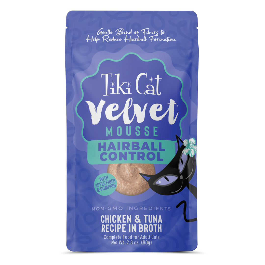 Tiki Cat Velvet Mousse - Hairball Control Chicken & Tuna in Broth - Wet Cat Food