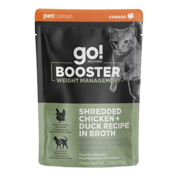 Go! Solutions Weight Management Booster for Cats - Shredded Chicken & Duck in Bone Broth Recipe