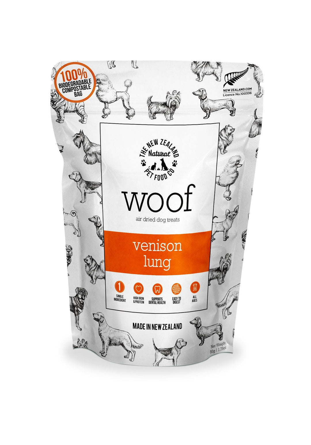 The NZ Natural Pet Food Company Woof Air Dried Dog Treats - Venison Lung