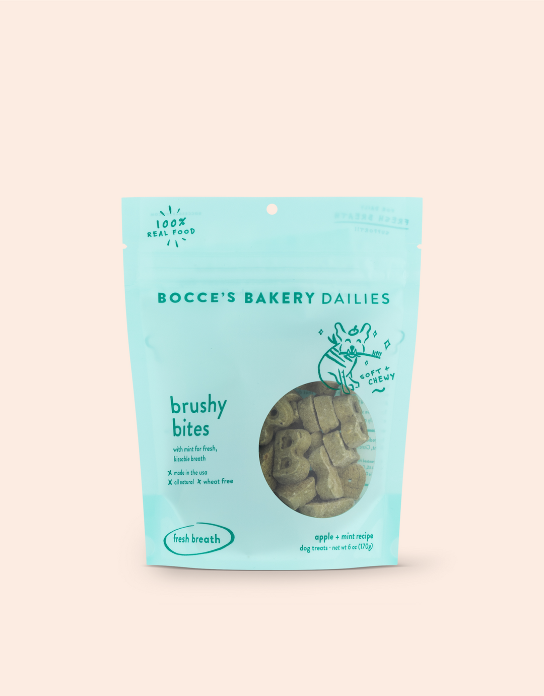 Bocce's Bakery - Brushy Bites Apple + Mint Soft & Chewy Dog Treats