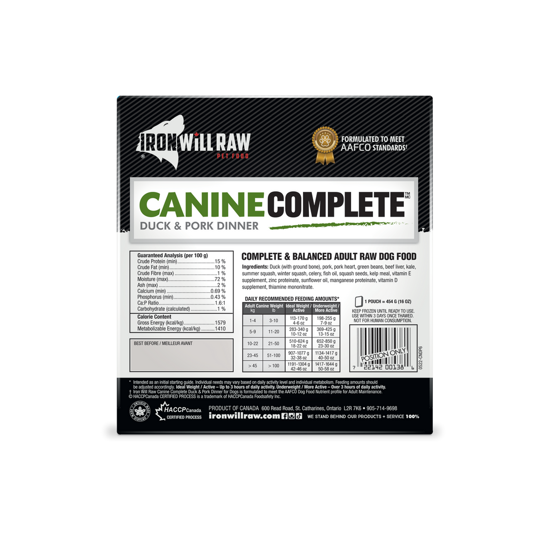 Iron Will Canine Complete Duck & Pork Dinner Raw Dog Food