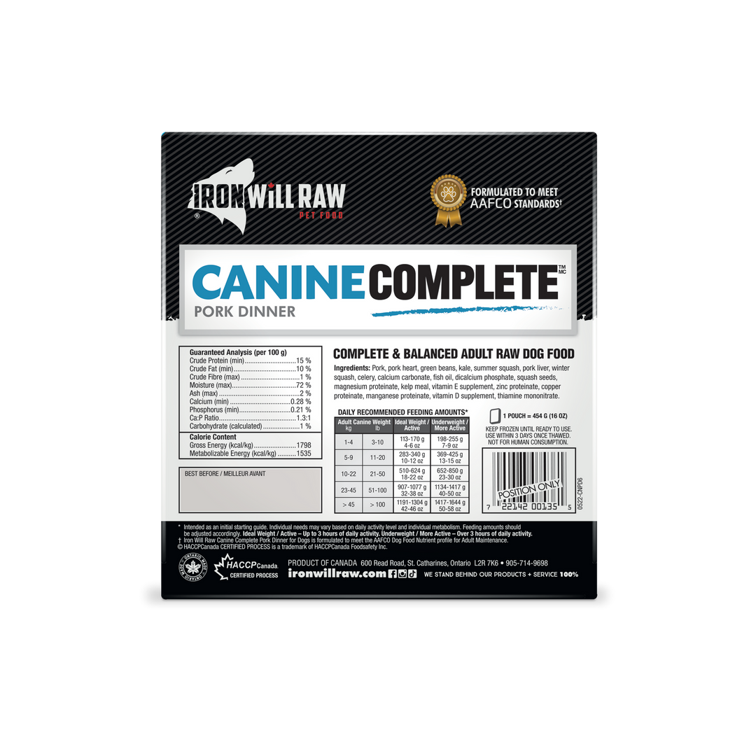 Iron Will Canine Complete Pork Dinner Raw Dog Food