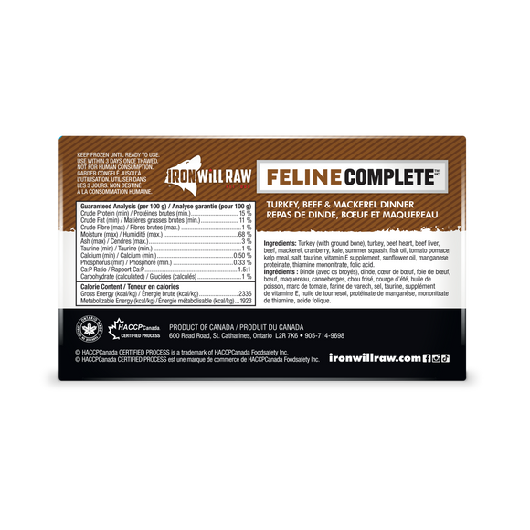 Iron Will Feline Complete Turkey, Beef and Mackerel Dinner Cat Food