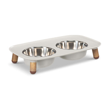 Messy Mutts - Elevated Double Dog Feeder with Stainless Bowls - Adjustable Height 3" to 10"