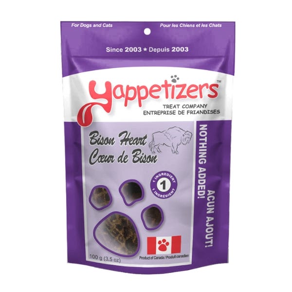 Yappetizers Dehydrated Dog Treats - Bison Heart