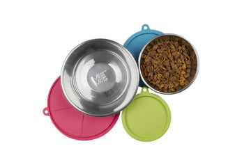Messy Mutts - Three Stainless Steel Dog Bowls and Three Silicone Lids
