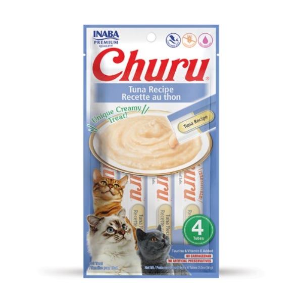 Inaba Churu Purees Tuna Recipe Lickable Cat Treats, 2-oz pouch, 4 count