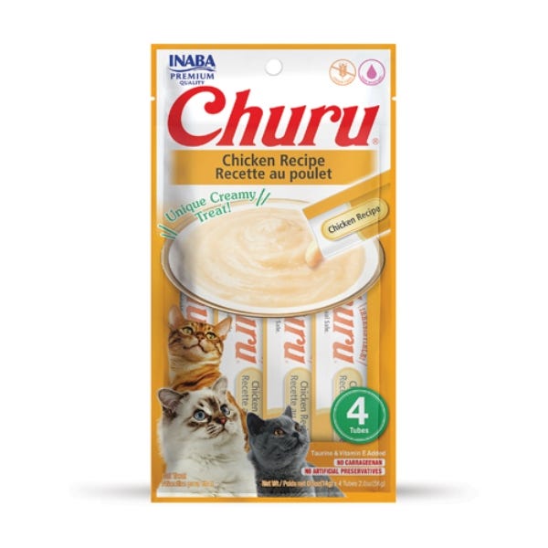 Inaba Churu Purees Chicken Recipe Lickable Cat Treats, 2-oz pouch, 4 count