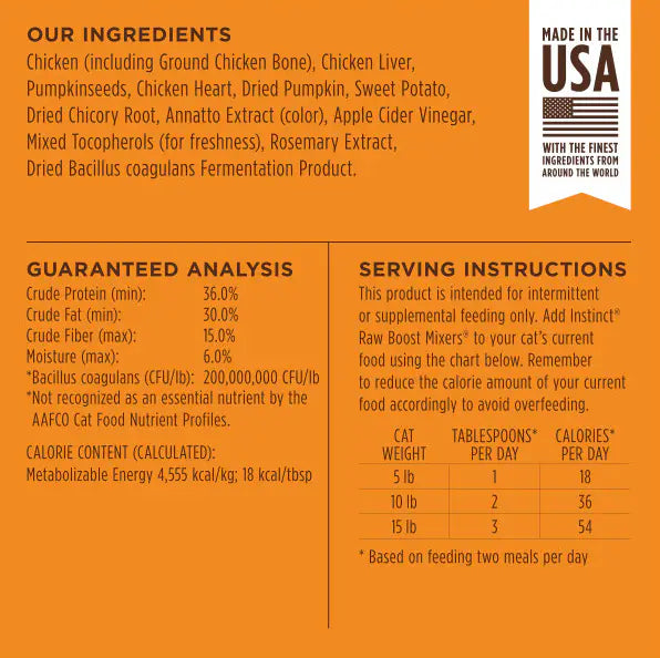 Instinct Raw Boost Mixers Grain Free Freeze Dried Cat Food Topper Digestive Health Recipe