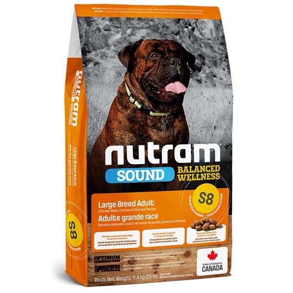 Nutram Sound Balanced Wellness S8 - Chicken Meal, Chicken and Oatmeal - Large Breed Adult Dog Food