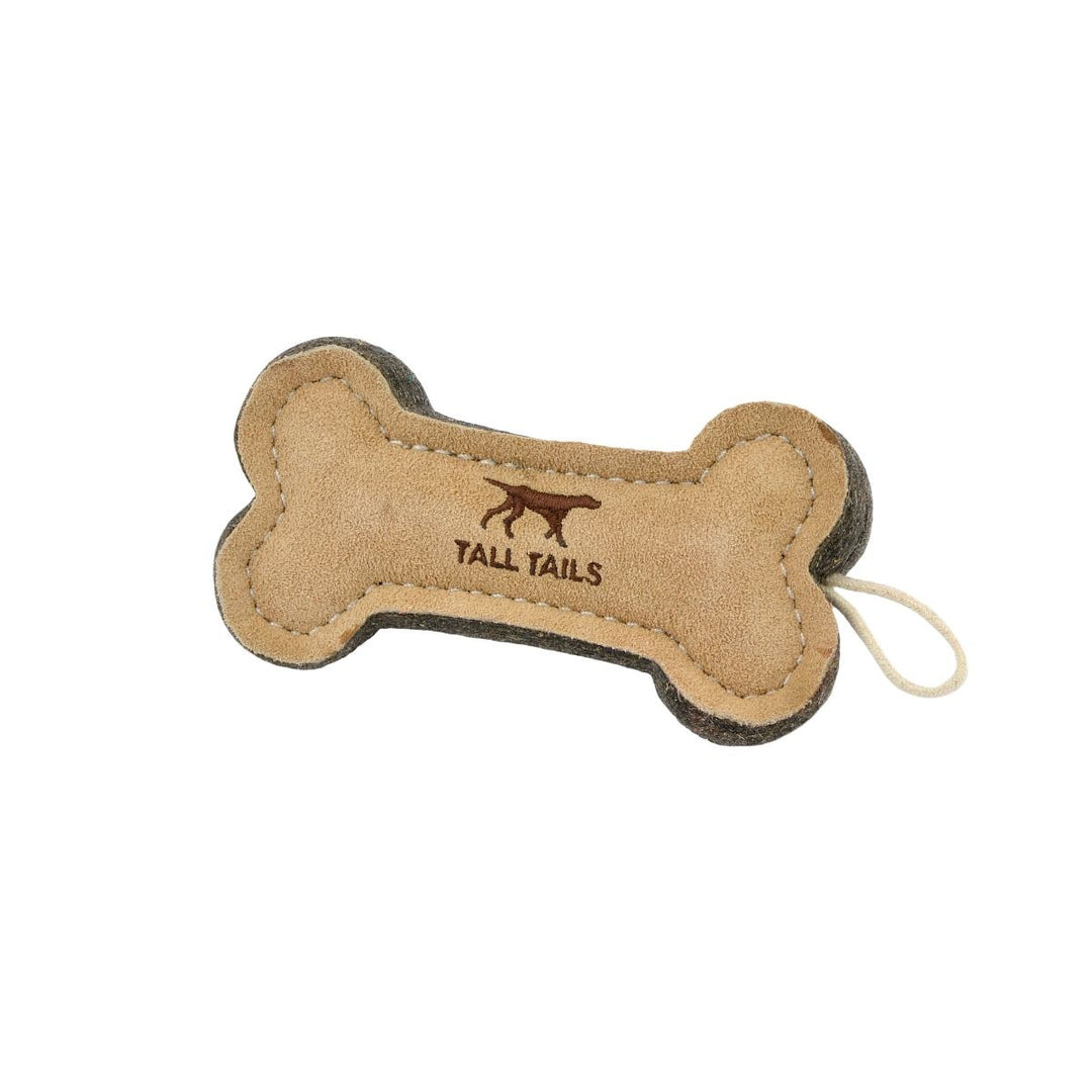 Tall Tails - Natural Leather & Wool Bone Dog Toy - 6"