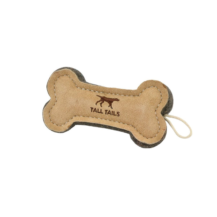 Tall Tails - Natural Leather & Wool Bone Dog Toy - 6"