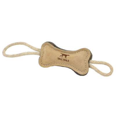 Tall Tails - Natural Leather & Wool Bone Tug Dog Toy - 16"