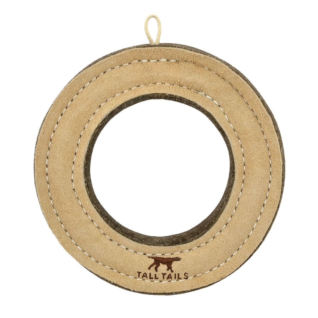 Tall Tails - Natural Leather & Wool Ring Dog Toy - 7"