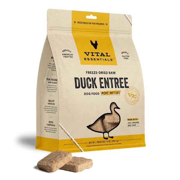 Vital Essentials Freeze-Dried Raw Duck Entree for Dogs - Mini Patties