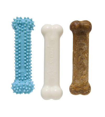 Nylabone Puppy Chew Toys & Treat Triple Pack (Blue)