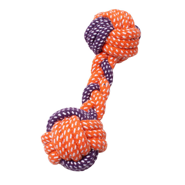 BuD'z - Braided Dumbbell Orange and Purple Rope Dog Toy