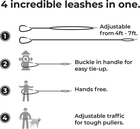 Hands Free Adjustable Leash - Black