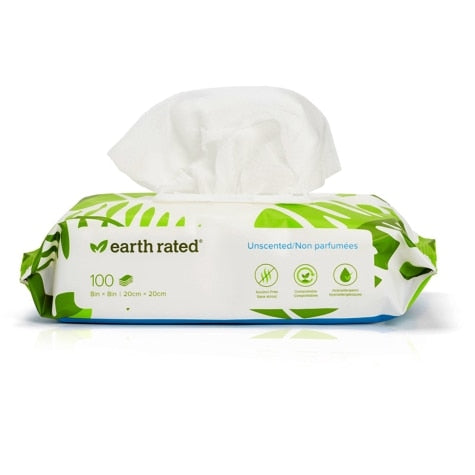 Earth Rated Certified Compostable Grooming Wipes Unscented (100 CT)