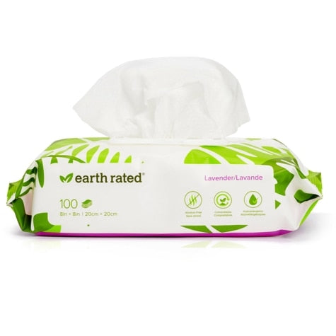 Earth Rated Certified Compostable Grooming Wipes Lavender Scented (100 CT)